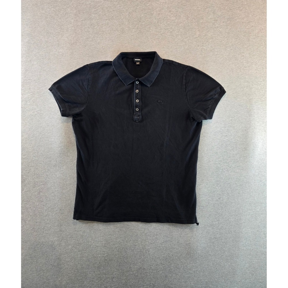 Diesel Polo Shirt Mens XL Black Slim Fit Short Sleeve Logo Cotton Blend Pique